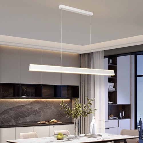 Bellastein LED Pendelleuchte esstisch Hängeleuchte Moderne Linear design wohnzimmer Kronleuchter dimmbar(3000K-6000K) mit den Fernbedienung Höhenverstellbar Deckenlampe (Weiß, L120cm) von Bellastein