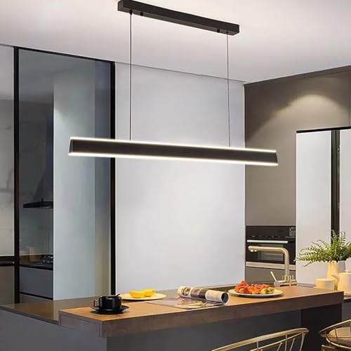 Bellastein LED Pendelleuchte esstisch Hängeleuchte Moderne Linear design wohnzimmer Kronleuchter dimmbar(3000K-6000K) mit den Fernbedienung Höhenverstellbar Deckenlampe (schwarz, L80cm) von Bellastein