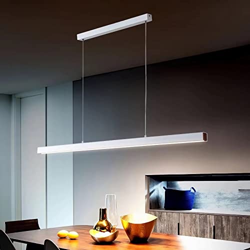 Bellastein LED Pendelleuchte für esstisch dimmbar mit pendellampe höhenverstellbar Moderne Hängeleuchte/Deckenleuchte für büro esszimmer Arbeitszimmer Wohnzimmer Küche Bar leuchte (Weiß, L150cm) von Bellastein