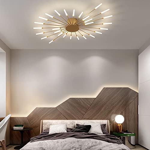 Bellastein Modern Dimmbar LED Deckenleuchte 42-Flammige Unterputz-Deckenlampe 3000-6000K Mit Fernsteuerung Schlafzimmer, Wohnzimmer, Esszimmer Pendelleuchte (Gold, 28 Lichter) von Bellastein