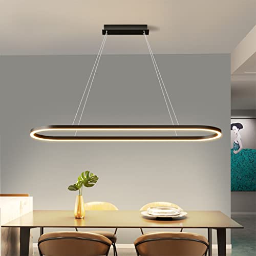 Bellastein Moderne Esstisch Pendelleuchte LED Dimmbar Hängelampe Oval Höhenverstellbarer Kronleuchter mit Fernbedienung für Esszimmer Küchenlampe Blendfrei (Schwarz, L100cm) von Bellastein