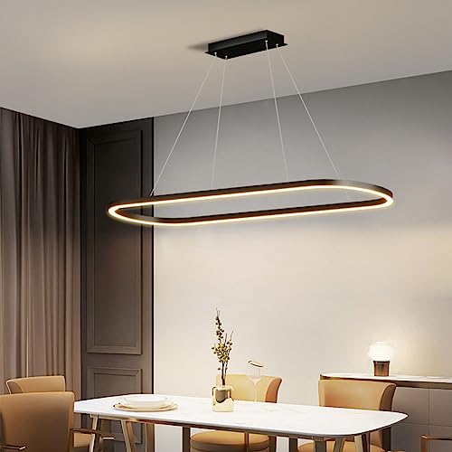 Bellastein Moderne Esstisch Pendelleuchte LED Dimmbar Hängelampe Oval Höhenverstellbarer Kronleuchter mit Fernbedienung für Esszimmer Küchenlampe Blendfrei (Schwarz, L120cm) von Bellastein