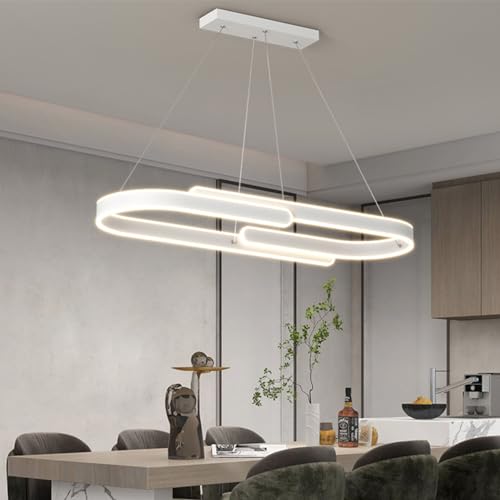 Bellastein Moderne Esstisch Pendelleuchte Mit Fernbedienung 50W Kronleuchter Dimmbares Oval Restaurant Hängeleuchte Höhenverstellbar Büros Wohnzimmer Küche Esszimmer Deckenlampe (Weiß) von Bellastein