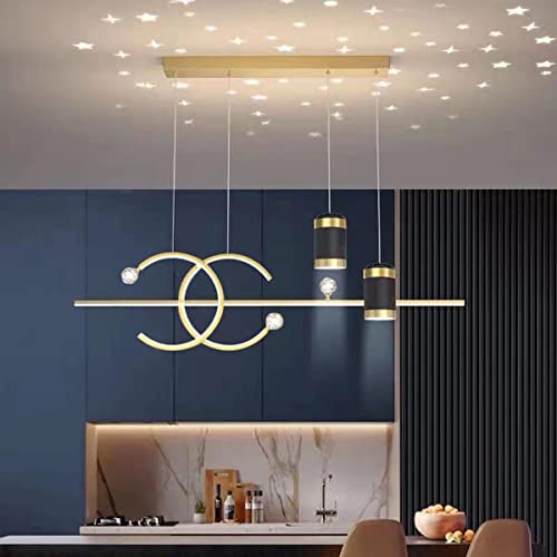 Bellastein Moderne LED Esstisch Hängelampe Neu Entwurf sternenklarer Himmel Pendelleuchte Höhenverstellbar Fernbedienung Hängeleuchte für Esszimmer Wohnzimmer Büro Pendellampe (Gold) von Bellastein