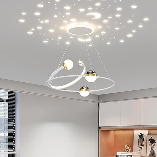 Bellastein Moderne LED Hängeleuchte Esstisch Sternenhimmel Pendelleuchte mit Fernbedienung Chic Ring Design Büro Kronleuchter Küchen Wohnzimmer Deckenleuchten Höhenverstellbar (L60cm, Weiß) von Bellastein