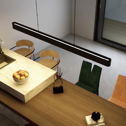 Bellastein Moderne LED Pendellampe Dimmbare Schwarz Langer Streifen Esstisch Hängeleuchte mit Fernbedienung Neu Linear Design Höhenverstellbar Pendelleuchte für Büro Wohnzimmer Esszimmer (L150cm/45W) von Bellastein