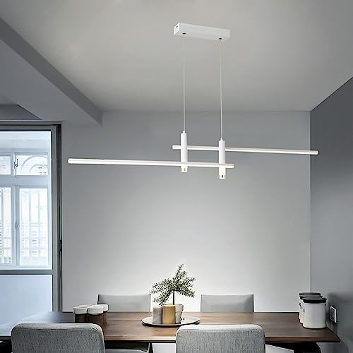 Bellastein Moderne LED Pendelleuchte Esstisch Hängelampe Dimmbar Mit Fernbedienung Esszimmer Hängeleuchte Esszimmerlampe Pendellampe Höhenverstellbar Kronleuchter für Büro Hängeleuchte (Weiß, L120cm) von Bellastein