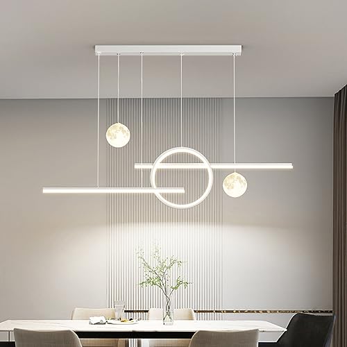 Bellastein Moderne Pendellampe Dimmbar mit Fernbedienung Hängeleuchte Wohnzimmer Esstisch Esszimmer Lampen Moderne LED Pendelleuchte für Esszimmer Schlafzimmer Küche Büro Hängelampe (Weiß, L100cm) von Bellastein