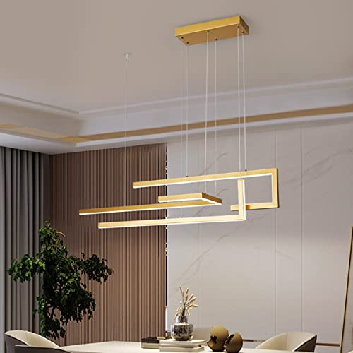 Bellastein Moderne Rechteck-Pendelleuchte Dimmbar Esstisch Hängelampe Modern Personalisiertes Design Mit Fernbedienung Deckenleuchte Wohnzimmer Esszimmer Büro lampe (Gold, L100cm/60W) von Bellastein