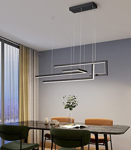 Bellastein Moderne Rechteck-Pendelleuchte Dimmbar Esstisch Hängelampe Modern Personalisiertes Design Mit Fernbedienung Deckenleuchte Wohnzimmer Esszimmer Büro lampe (Schwarz, L100cm/60W) von Bellastein