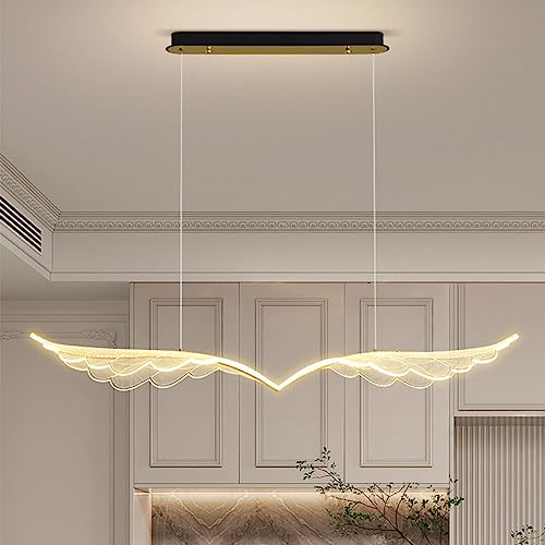 Bellastein Pendelleuchte LED Hängelampe Gold, Moderne 54W Esstischla Deckenleuchte mit Fernbedienung, Höhenverstellbar Hängeleuchte, Geeignet für Wohnzimmer, Küche und Büro L120CM von Bellastein