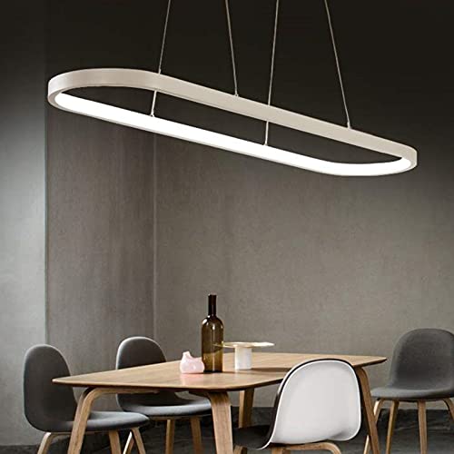 Bellastein Pendelleuchte Oval Esstisch Büro Lampen, LED Hängeleuchte Dimmbar Deckenleuchte mit Fernbedienung, Modern Ring Design Kronleuchter für Esszimmer Küchenlampe Blendfrei (L120cm, Weiss) von Bellastein