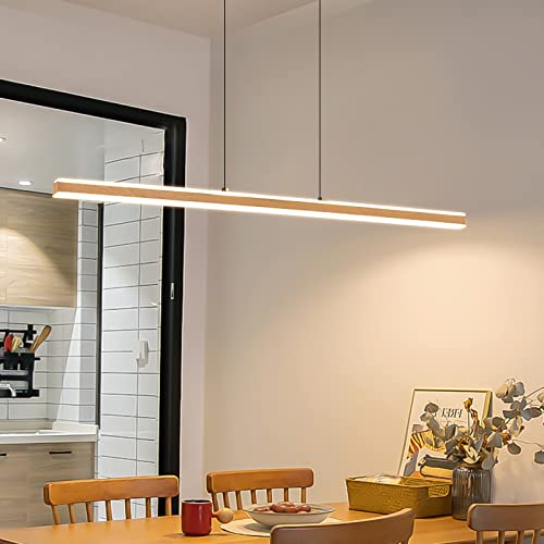 Bellastein dimmbare Esstischlampe aus Holz LED Pendelleuchte Moderne Hängeleuchte mit Fernbedienung Pendellampe höhenverstellbar Kronleuchter Lampe für Wohnzimmer Esszimmer Küche Leuchte (A) von Bellastein