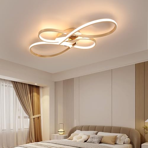 Deckenleuchte LED Wohnzimmerlampe Schwarz LED Deckenleuchte Dimmbar Deckenlampe mit Fernbedienung Modern Design LED Deckenbeleuchtung für Schlafzimmer Kinderzimmer Esszimmer Lampen (Gold, 60 cm) von Bellastein