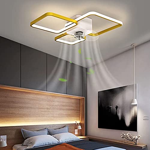 Deckenventilator Mit Beleuchtung LED Deckenleuchte Mit Ventilator Fernbedienung Und APP Leise 48W Modern Kreativer LED Ventilator Deckenleuchte Für Schlafzimmer Wohnzimmer (Gold, Quadrat) von Bellastein