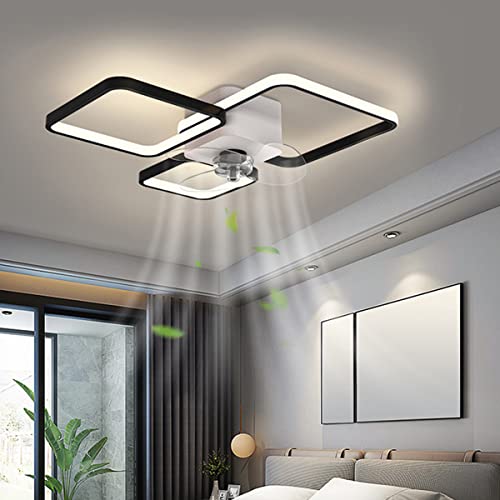 Deckenventilator Mit Beleuchtung LED Deckenleuchte Mit Ventilator Fernbedienung Und APP Leise 48W Modern Kreativer LED Ventilator Deckenleuchte Für Schlafzimmer Wohnzimmer (Schwarz, Quadrat) von Bellastein