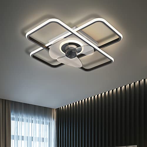 Deckenventilator Mit Beleuchtung LED Fan Deckenleuchte Dimmbar Leise Deckenventilator Mit Fernbedienung Ventilator Deckenlampe, Modern Esstisch Wohnzimmer Schlafzimmer Fan Beleuchtung (Schwarz, L55cm) von Bellastein