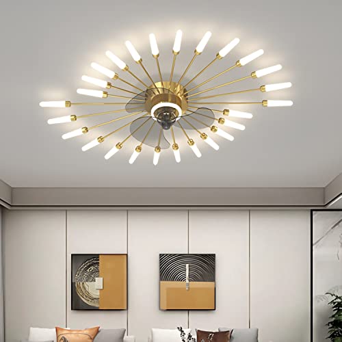 Deckenventilator Mit Beleuchtung Leise Deckenventilator mit Light LED Fan Deckenleuchte Fernbedienung Fan Deckenlampe Für Esszimmer Schlafzimmer Wohnzimmer Licht (Gold, 26-Köpfe) von Bellastein