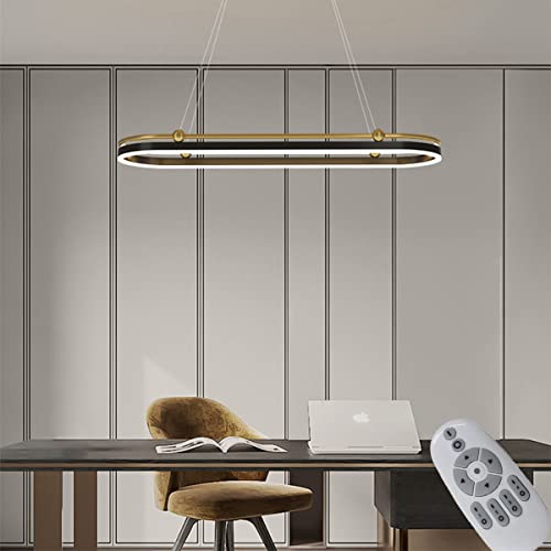 Dimmbar LED Pendelleuchte Hängeleuchten mit Fernbedienung 3 Lichtfarbe, Höhenverstellbar, Memoryfuktion Deckenleuchte, Ringe Deckenleuchte Esszimmerlampe Küchenlampe Bürolampe (Schwarz+Gold, L150cm) von Bellastein