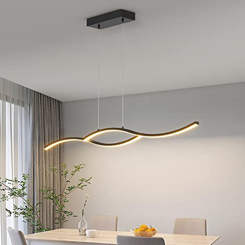 Esstischlampe Modern LED Hängend Leuchte, Welle Design LED Pendelleuchte Dimmbare mit Fernbedienung Esstisch Esszimmer Hängeleuchte Höhenverstellbar Hängelampe für Küche Büro Kronleuchter (Schwarz) von Bellastein