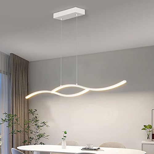 Esstischlampe Modern LED Hängend Leuchte, Welle Design LED Pendelleuchte Dimmbare mit Fernbedienung Esstisch Esszimmer Hängeleuchte Höhenverstellbar Hängelampe für Küche Büro Kronleuchter (Weiß) von Bellastein