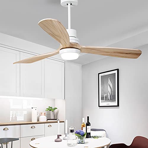 Holz Deckenventilator mit LED Beleuchtung 3 Farbe Pendelleuchte, Energiespar Frequenzumwandlung-Umkehrmotor Geräuschloser DC Motor 6 Geschwindigkeiten , geeignet für Sommer & Winter (42 Zoll , Weiß) von Bellastein