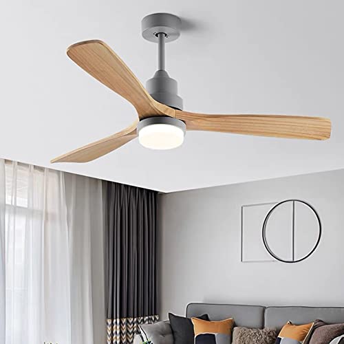 Holz Deckenventilator mit LED Beleuchtung 3 Farbe Pendelleuchte, Energiespar Frequenzumwandlung-Umkehrmotor Geräuschloser DC Motor 6 Geschwindigkeiten , geeignet für Sommer & Winter (42 Zoll , Grau) von Bellastein