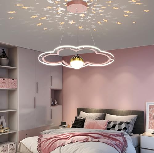 Kinderzimmer LED-Hängelampe Schlafzimmer Lampe Neue Moderne Master Schlafzimmer Studie Lampe Haushalt Blume Full Sky Star LED Schlafzimmer Kronleuchter (Rosa, 60cm) von Bellastein