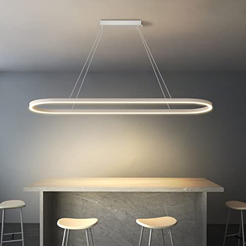 LED Büro Pendelleuchte Modern Ovales Desig Esstisch Hängeleuchte dimmbar mit Fernbedienung Pendellampe Hoehenverstellbar Deckenlampe für Büro Esstisch Arbeitszimmer (Weiß, L120cm/42W) von Bellastein