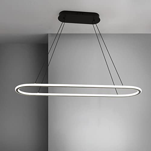 LED Büro Pendelleuchte Modern ‎Ovales Desig Esstisch Hängeleuchte dimmbar mit Fernbedienung Pendellampe hoehenverstellbar Deckenlampe für Büro Esstisch Arbeitszimmer (Schwarz, L90cm/45W)… von Bellastein