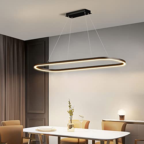 LED Büro Pendelleuchte Modern Ring Desig Esstisch Hängeleuchte dimmbar mit Fernbedienung Pendellampe Hoehenverstellbar Deckenlampe für Büro Esstisch Arbeitszimmer (Schwarz, L120cm/42W) von Bellastein