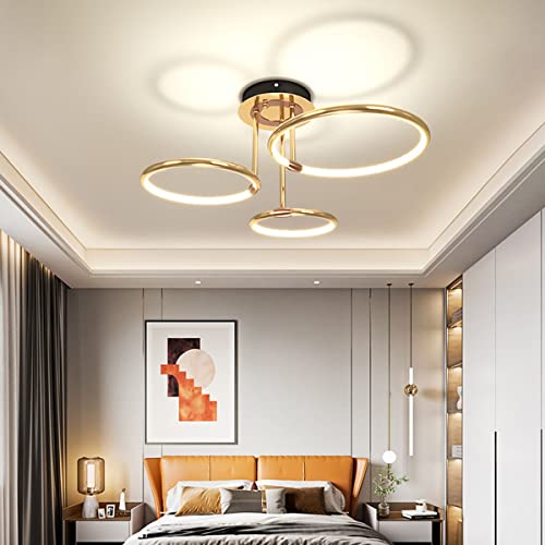 LED Deckenleuchte Creative Gold Ringsform Design Wohnzimmer Deckenlampe Dimmbar mit Fernbedienung Schlafzimmerlampe für Arbeitszimmer Wohnzimmer Schlafzimmer Esszimmer Beleuchtung (3 Ringe) von Bellastein