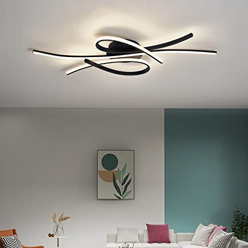 LED Deckenleuchte Dimmbar Deckenlampe Modern Wohnzimmerlampe Schlafzimmerlampe Decke mit Fernbedienung Innen Design Deckenbeleuchtung für Wohnzimmer Küche Arbeitszimmer Büro (Schwarz, 100CM) von Bellastein