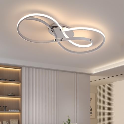 LED Deckenleuchte Dimmbar mit Fernbedienung Modern Deckenlampe, Schlafzimmer Wohnzimmerlampe, Kreativer Deckenbeleuchtung, Innenbeleuchtung,Kronleuchter, Beleuchtung, Esszimmerlampe (Chrom, 80cm) von Bellastein