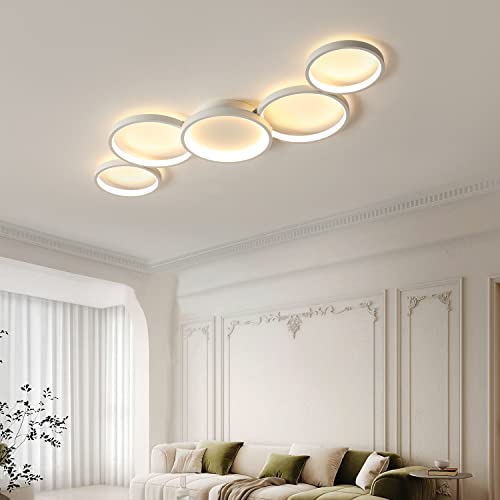 LED Deckenleuchte Moderne Wohnzimmer Lampe weiß Kreative 5 Ringe Design Deckenlampe Schlafzimmer Büro Deckenbeleuchtung Designer pendelleuchten Mit Fernbedienung Einstellbar Lichtfarbe/Helligkeit von Bellastein