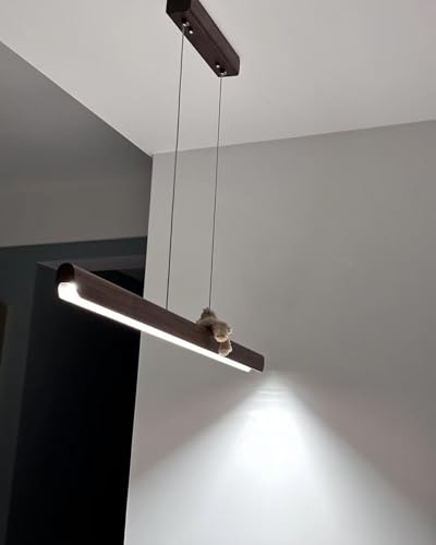LED Dimmbar Pendelleuchte Esstisch Holz, Linear Design Hängeleuchte Esstisch lamp, Moderne Hängelampe mit Fernbedienung, Esszimmerlampe höhenverstellbar für Esszimmer Küche Büro (Nussbaumholz, 120cm) von Bellastein