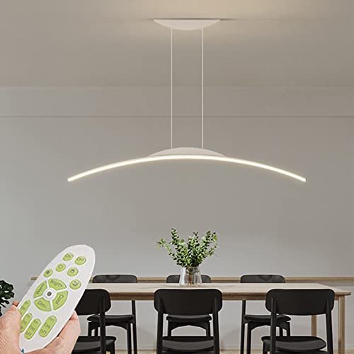 LED Hängeleuchte esstisch Pendelleuchte dimmbar mit Fernbedienung pendellampe höhenverstellbar Moderne Bogen design wohnzimmerlampe hängend für büro esszimmer Wohnzimmer Küche (Weiß, 80cm 32W) von Bellastein