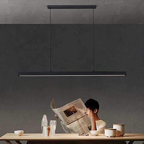 LED Pendelleuchte Esstisch Hängelampe Dimmbar, Fernbedienung Pendellampe linear Design höhenverstellbar Kronleuchter, Esstischlampe Büro industrial Schlafzimmer Küche Deckenlampe (100cm, Schwarz) von Bellastein