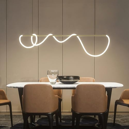 LED Pendelleuchte Esstisch Schwarz Dimmbar Hängeleuchte mit Fernbedienung Pendellampe linear Design Moderne kreativ Kronleuchter für Esstischlampe Esszimmer Küche Wohnzimmer Lampen (Gold, L200cm) von Bellastein