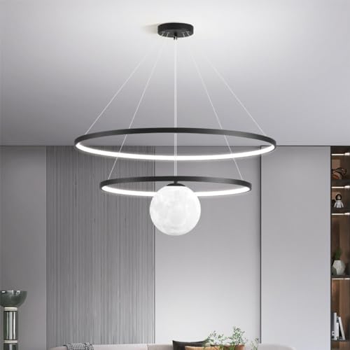 LED Pendelleuchte Esstischlampe Dimmbar Insellampe Modern Esstisch Hängeleuchte Esszimmer Hängelampe mit Fernbedienung Chic Ring Design Büro Kronleuchter Küchen LED Wohnzimmer (Schwarz, 2 rings) von Bellastein