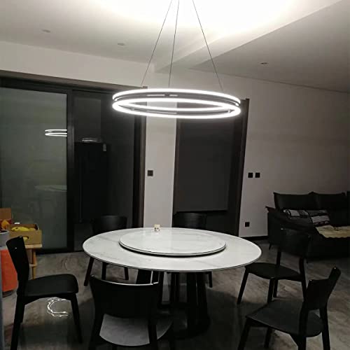 LED Pendelleuchte Esszimmer Metall ring Kronleuchter Höhenverstellbar Wohnzimmerlamp Dimmbar mit Fernbedienung Hängeleuchte Esstisch Pendellampe Acryl Hängelampe Küchen (Schwarz, L80cm/100W) von Bellastein