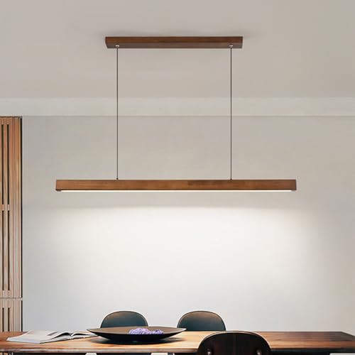 LED Pendelleuchte esstisch holz dimmbar, moderne LED Hängeleuchte mit Fernbedienung, höhenverstellbar moderne Linear design wohnzimmerlampe hängend für esszimmer büro Küche lampe (Holz-1, L150cm) LED Pendelleuchte esstisch holz dimmbar, moderne LED Hängeleuchte mit Fernbedienung, höhenverstellbar moderne Linear design wohnzimmerlampe hängend für esszimmer büro Küche lampe (Holz-1, L150cm) von Bellastein