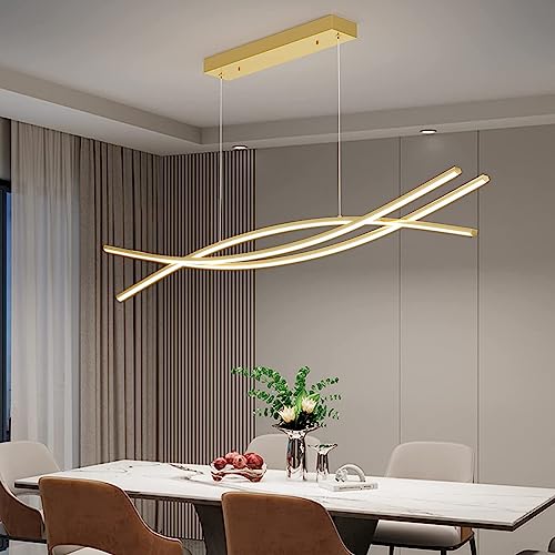 LED Pendelleuchten Dimmbar Esstisch Esszimmer Hängeleuchte mit Fernbedienung Pendellampe Wohnzimmer Küchen Hängend Lampe Moderne Höhenverstellbar Kronleuchter Büro Küche Leuchte (Gold, L100cm) von Bellastein