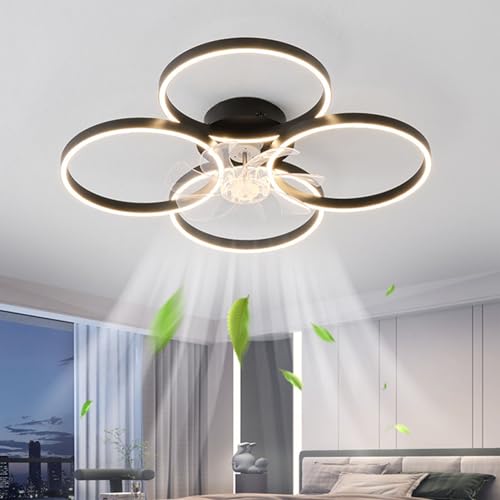 Leise Deckenventilator Mit Beleuchtung, Moderne Rund Ventilator Lampe LED Dimmbar Deckenleuchte, Schwarz Deckenlampe Mit Ventilator Für Schlafzimmer Wohnzimmer Küche Esszimmer fan Licht (B-69) von Bellastein