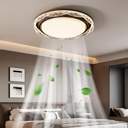 Leise Deckenventilator mit Beleuchtung, Weiß Deckenleuchte Dimmbare Lampe mit Ventilator Fernbedienung Modern LED Deckenlampe mit ventilator für Schlafzimmer Wohnzimmer Esszimmer Lampe (Pfirsichholz) von Bellastein