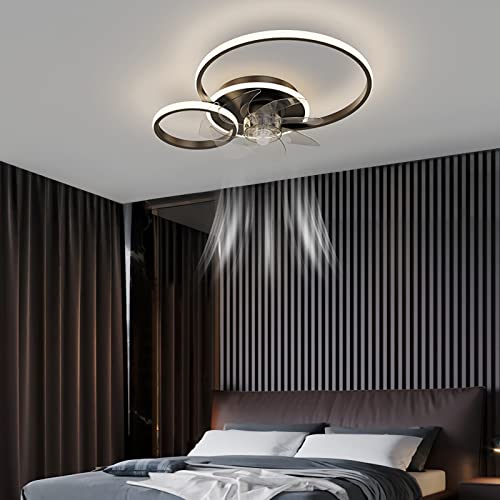 Leise Deckenventilator mit Beleuchtung, Wohnzimmer LED Deckenleuchte mit Ventilator Modern Schlafzimmer Ventilator mit Licht, Dimmbar Fan Deckenlampe Esstisch Esszimmer Lampen (Schwarz, 2 Ringe) von Bellastein
