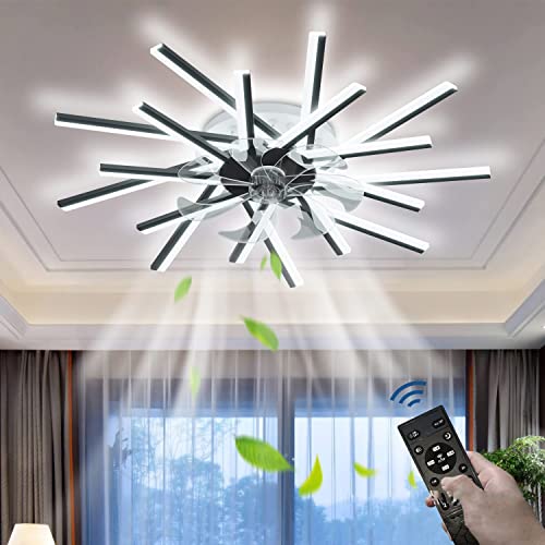 Leise Deckenventilator mit Beleuchtung Wohnzimmer LED Deckenventilator mit Ventilator Dimmbar mit Fernbedienung Fan Deckenleuchte Für Wohnzimmer Schlafzimmer Esszimmer Deckenleuchte (Schwarz, L114cm) von Bellastein