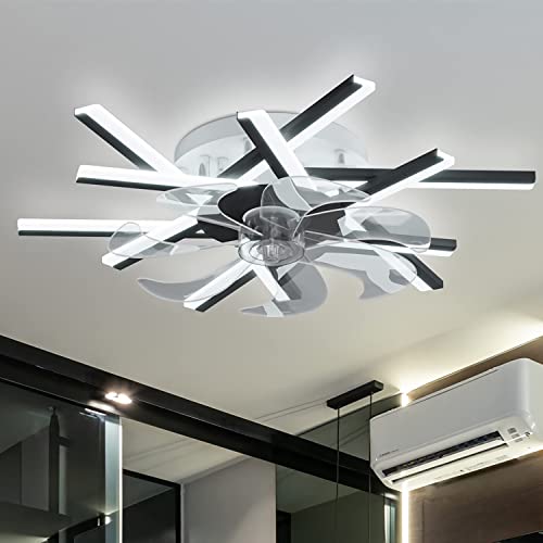 Leise Deckenventilator mit Beleuchtung Wohnzimmer LED Deckenventilator mit Ventilator Dimmbar mit Fernbedienung Fan Deckenleuchte Für Wohnzimmer Schlafzimmer Esszimmer Deckenleuchte (Schwarz, L62cm) von Bellastein