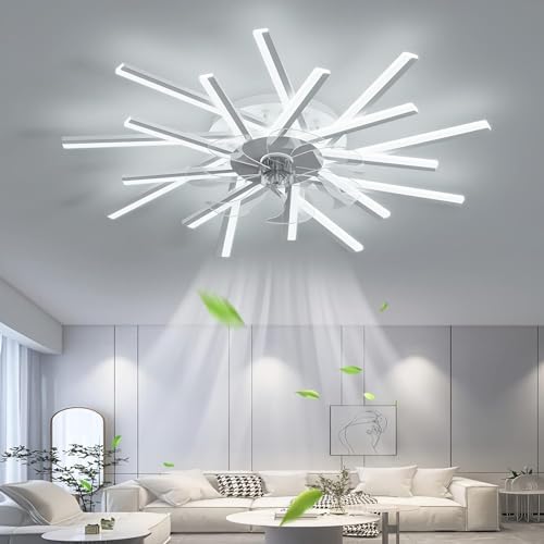 Leise Deckenventilator mit Beleuchtung Wohnzimmer LED Deckenventilator mit Ventilator Dimmbar mit Fernbedienung Fan Deckenleuchte Für Wohnzimmer Schlafzimmer Esszimmer Deckenleuchte (Weiß, L114cm) von Bellastein
