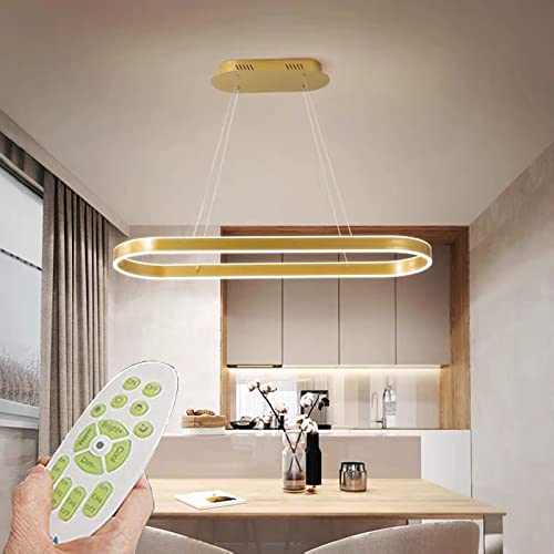 Modern LED Pendelleuchte Esstisch Hängelampe Licht Höhenverstellbar Bürolampe Küchenlampe Wohnzimmerlampe dimmbar mit Fernbedienung Wohnzimmer Esszimmer Dekor Hängeleuchte (Gold, L80cm 68W) von Bellastein